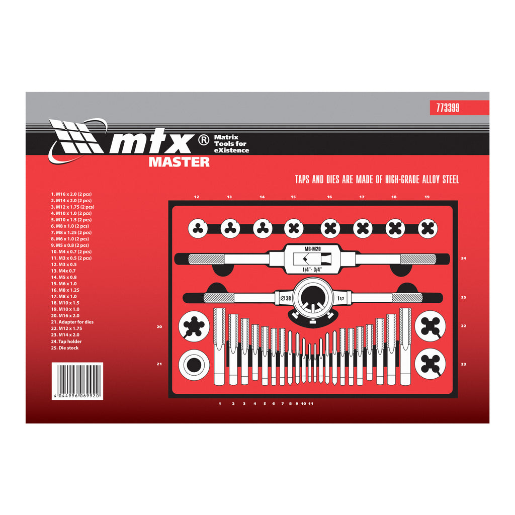 К-т метчици и плашки, М3-М16, 36 части MTX