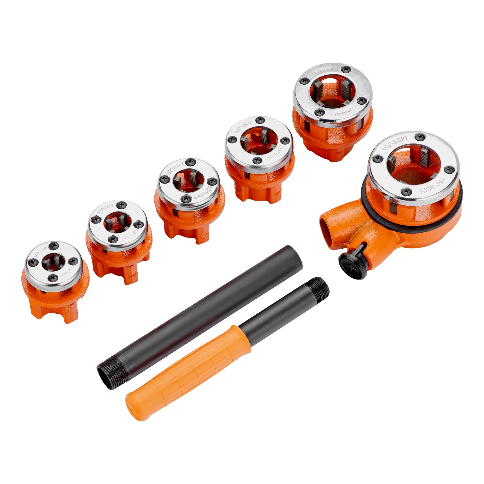 К-т за нарязване на резби, глави 1/4"-3/8"-1/2"-3/4"-1"-1 1/4", тресчотка, 9 части SPARTA