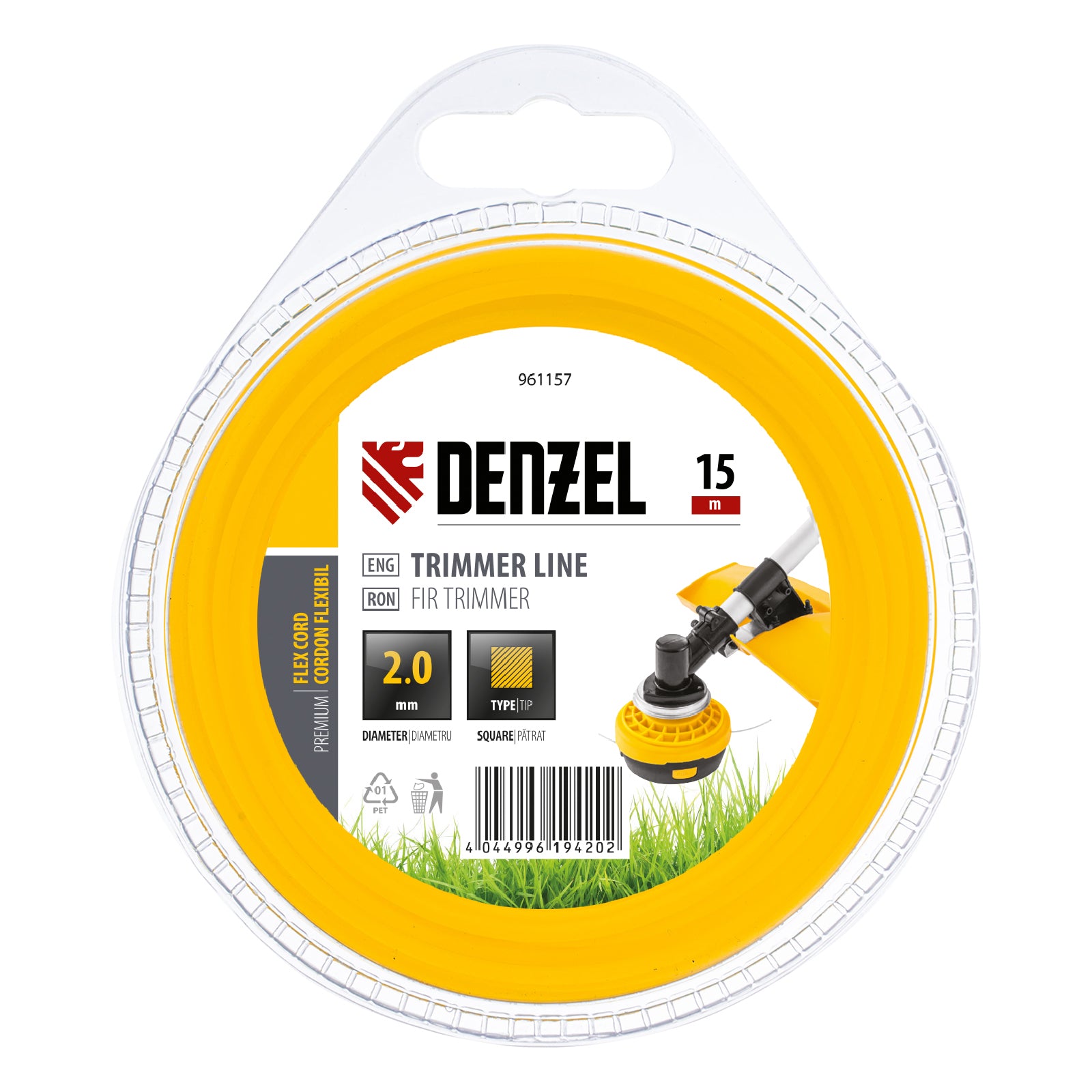 Корда за тример, квадратна, 2,0 мм х 15 м, FLEX CORD DENZEL