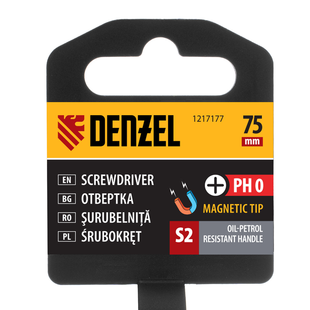 Отвертка PH0х75, S2, трикомпонентна дръжка DENZEL