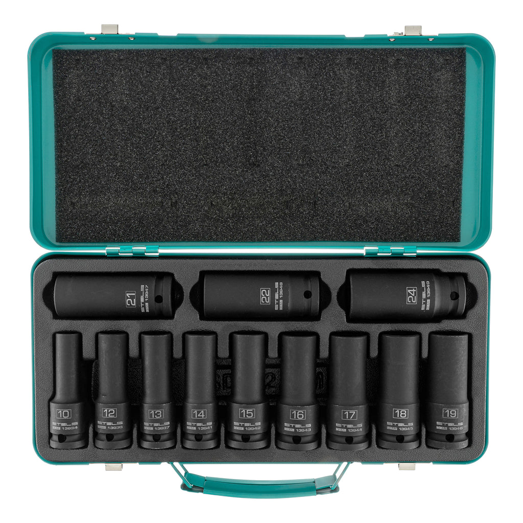 К-т ударни удължени вложки,1/2" 10-24 мм в кутия, 12бр.  STELS