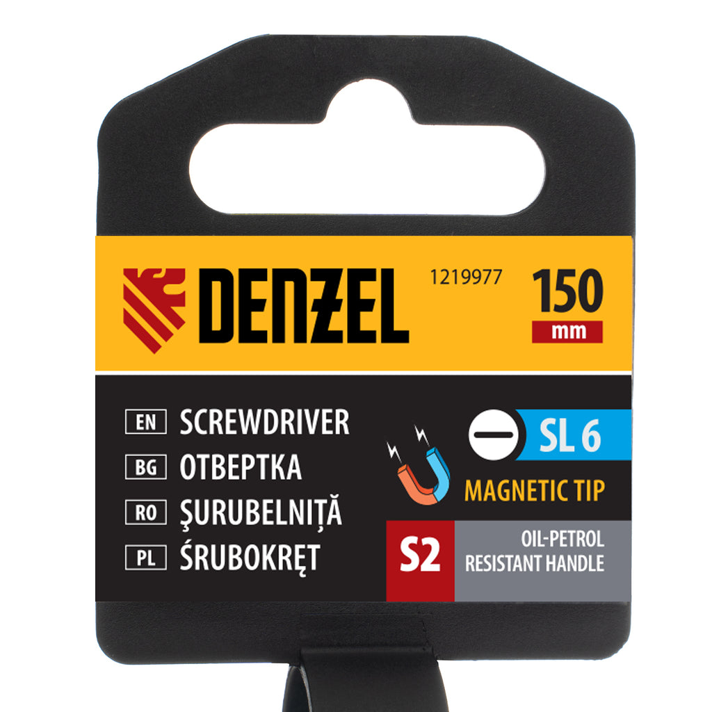 Отвертка SL6х150, S2, трикомпонентна дръжка DENZEL