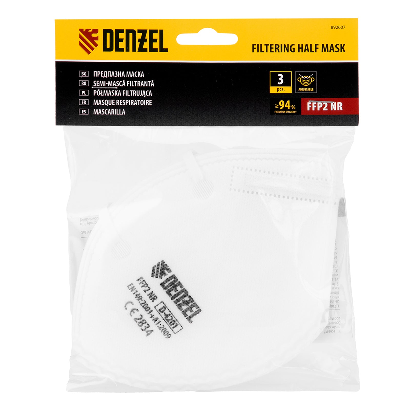 Полумаска, филтърна, сгъваема FFP2 NR, без клапа, модел D-4201, 3 бр. Denzel