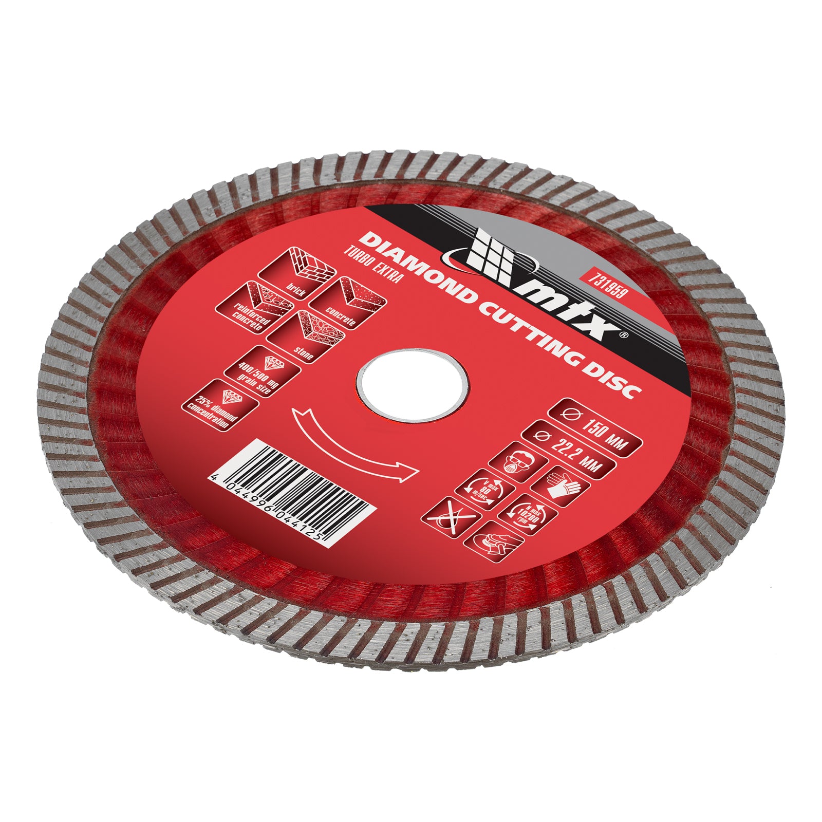 Диск диамантен за сухо рязане Turbo Extra, 150 х 22,2 мм MTX