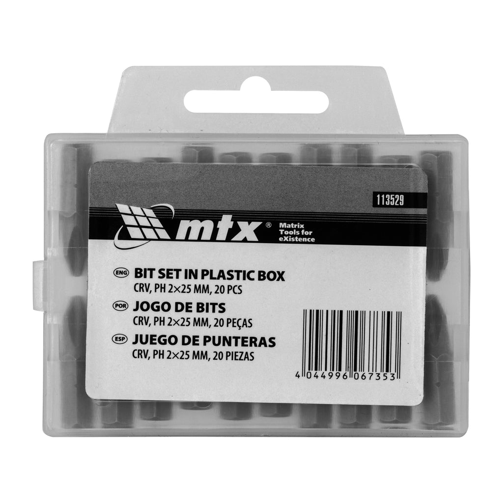 К-т битове PH2 х 25 мм, 20 бр., CRV стомана, в пластмасова кутия MTX