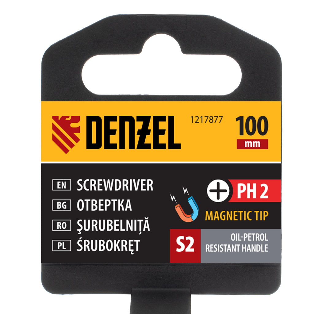 Отвертка PH2х100, S2, трикомпонентна дръжка DENZEL