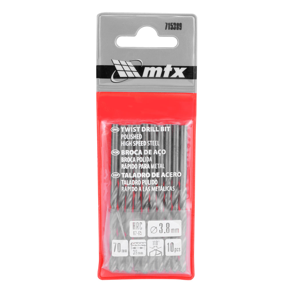 Свредло за метал, 3,8 mm, полирано, 10 бр. цилиндрична опашка MTX