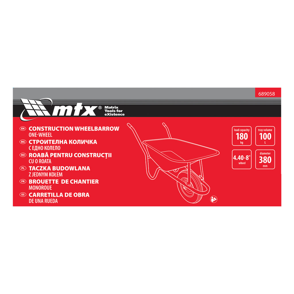 Строителна количка, обем 100 л MTX