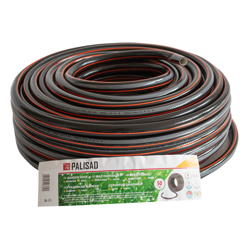 Маркуч за поливане подсилен 1/2 ", 50 м, 4 слоя, без фталати, черен Palisad