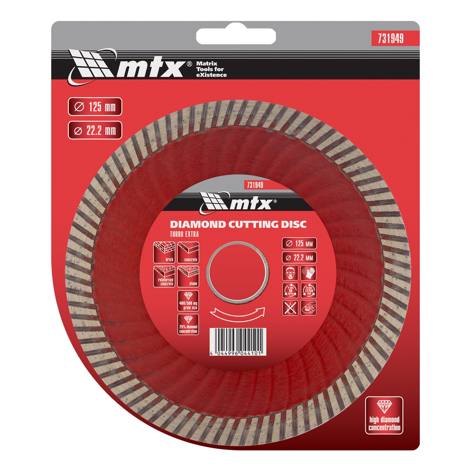 Диск диамантен за сухо рязане Turbo Extra, 125 х 22,2 мм MTX