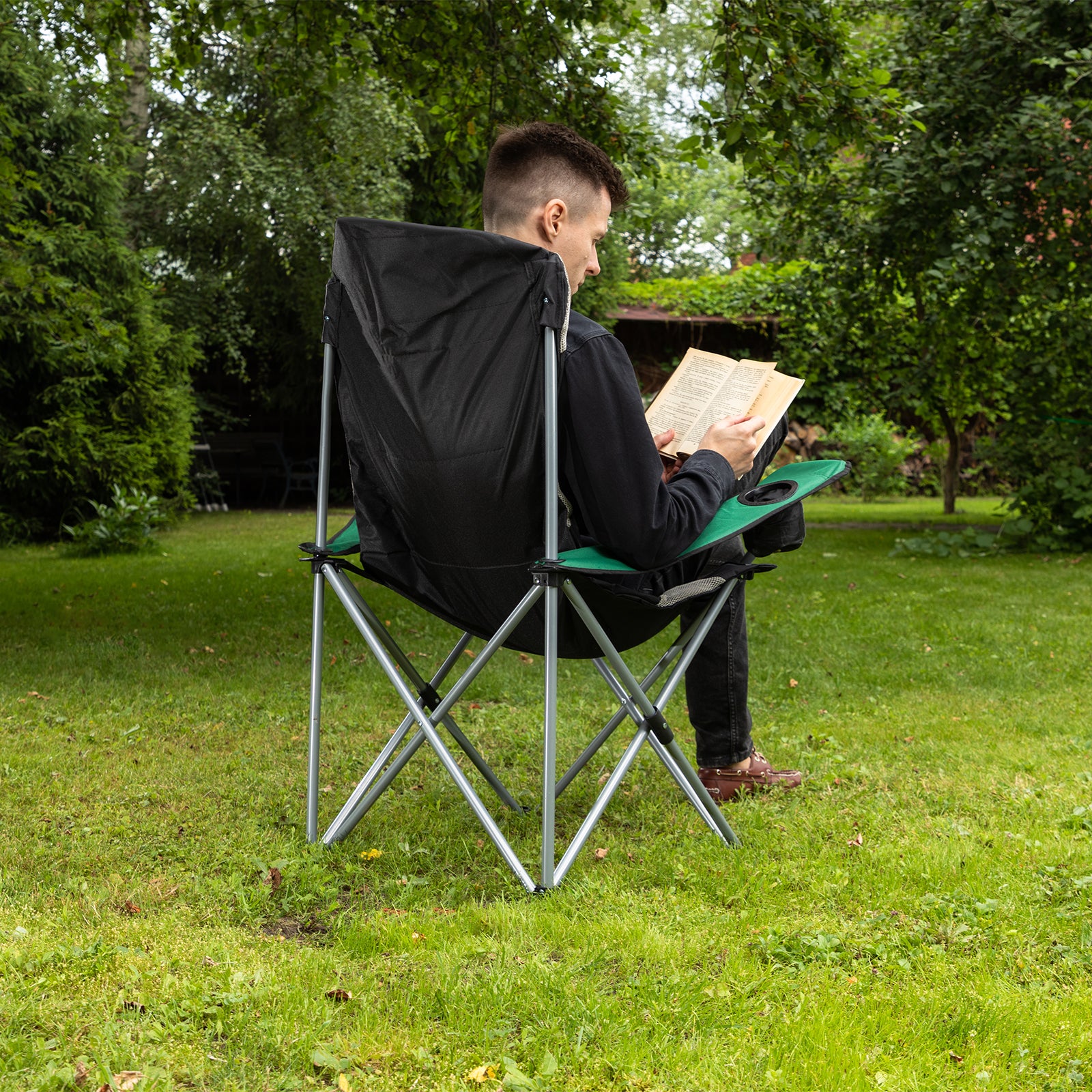 Стол с подлакътници, сгъваем, поставка за чаша, 60х60х110/92 см, Camping Palisad