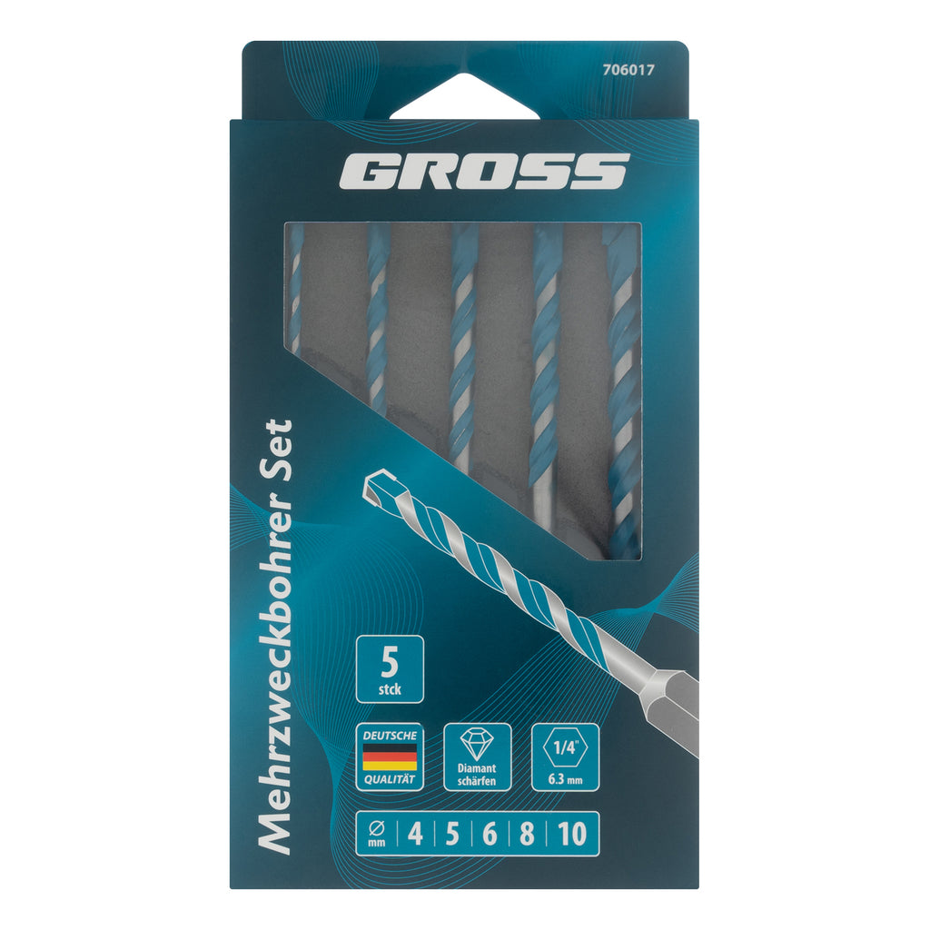 К-т свредла универсални, Multipurpose PRO, шестостенна опашка, 4-10 мм, 5 бр Gross