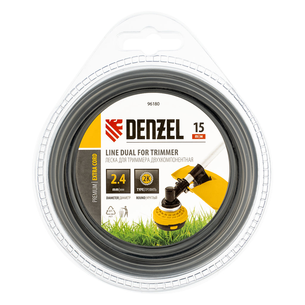 Корда за тример, двукомпонентна, кръгла, 2,4 мм х 15 м, EXTRA CORD  DENZEL