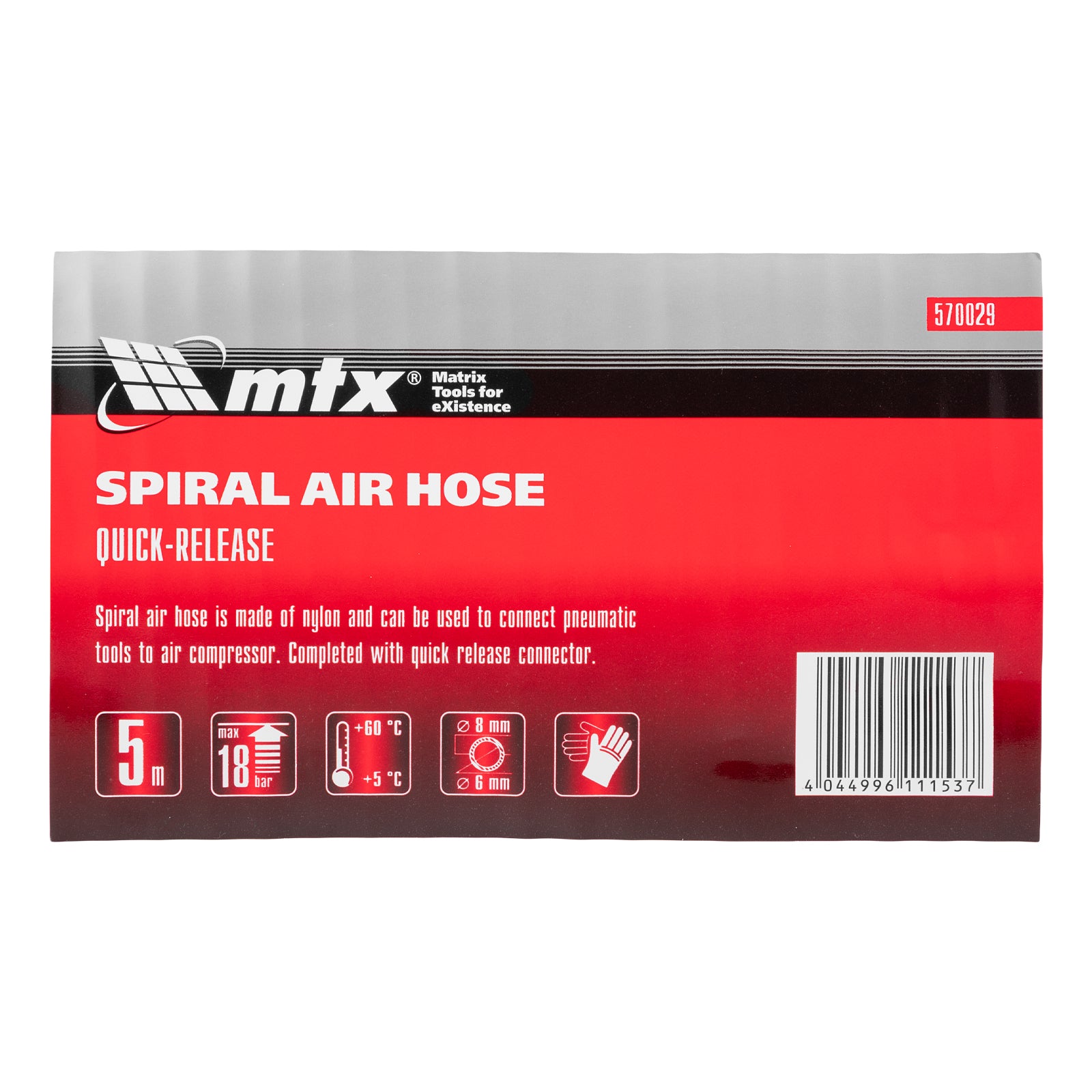 Маркуч за въздух спирален, 5 m, с бързи връзки MTX