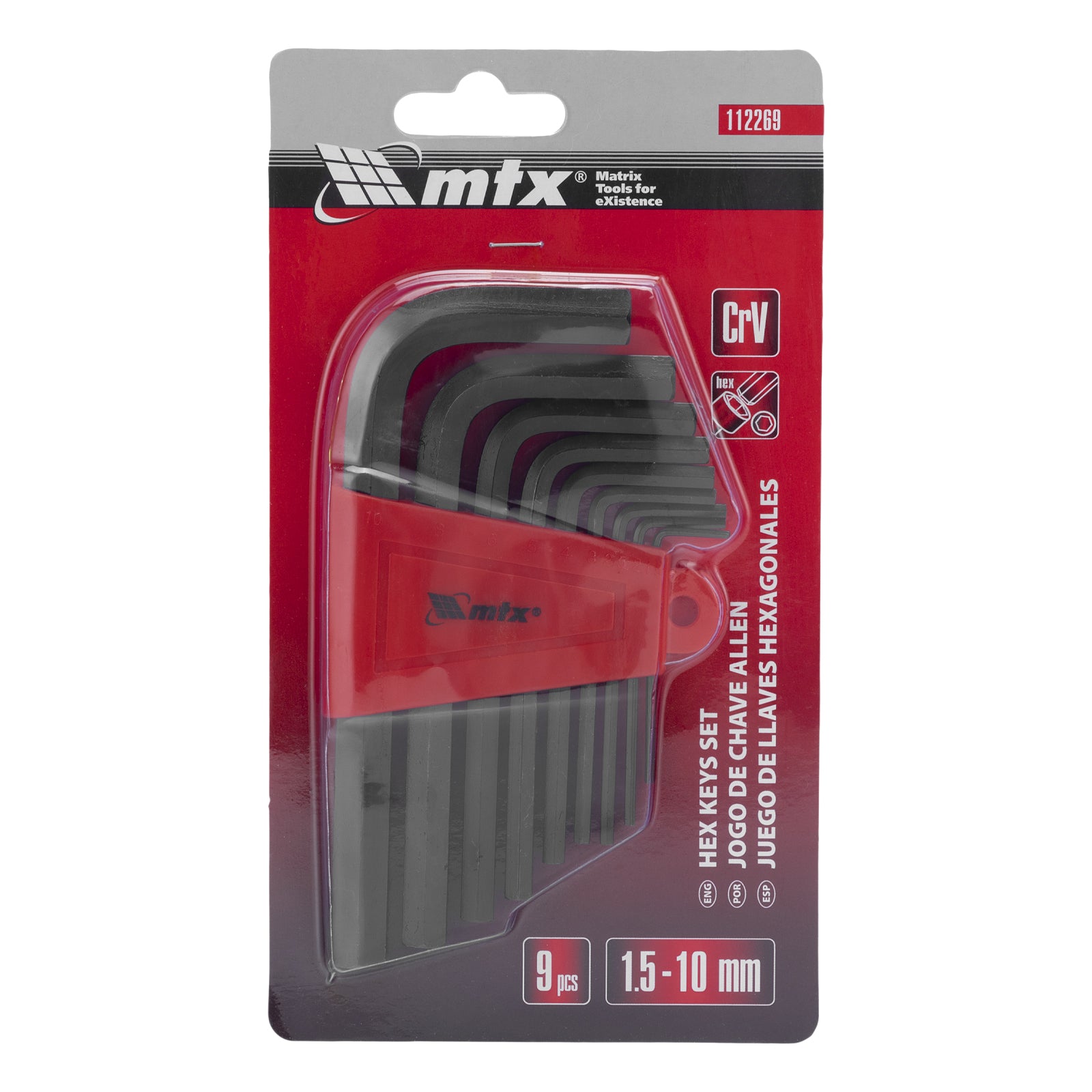 К-т ключове имбусни HEX, 1,5–10 мм, CrV, 9 бр., оксидирани, къси MTX