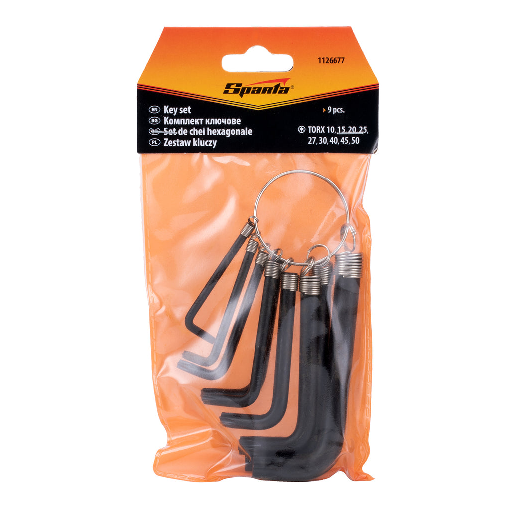 К-т ключове имбусни TORX  9 бр. : T10 15 20 25 27 30 40 45 50  оксидирани, на пръстен SPARTA