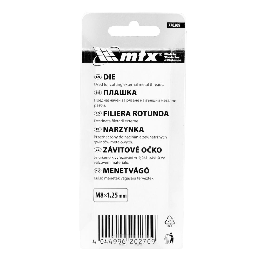 Плашка М8 х 1,25 мм MTX
