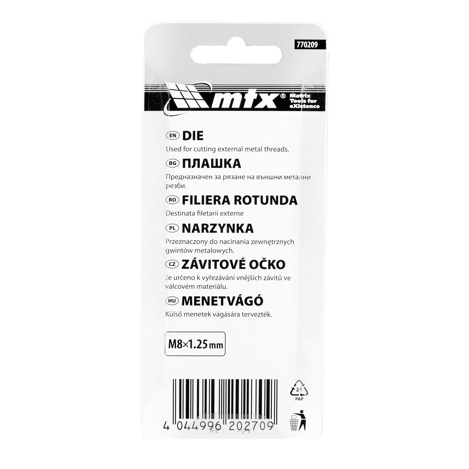 Плашка М8 х 1,25 мм MTX