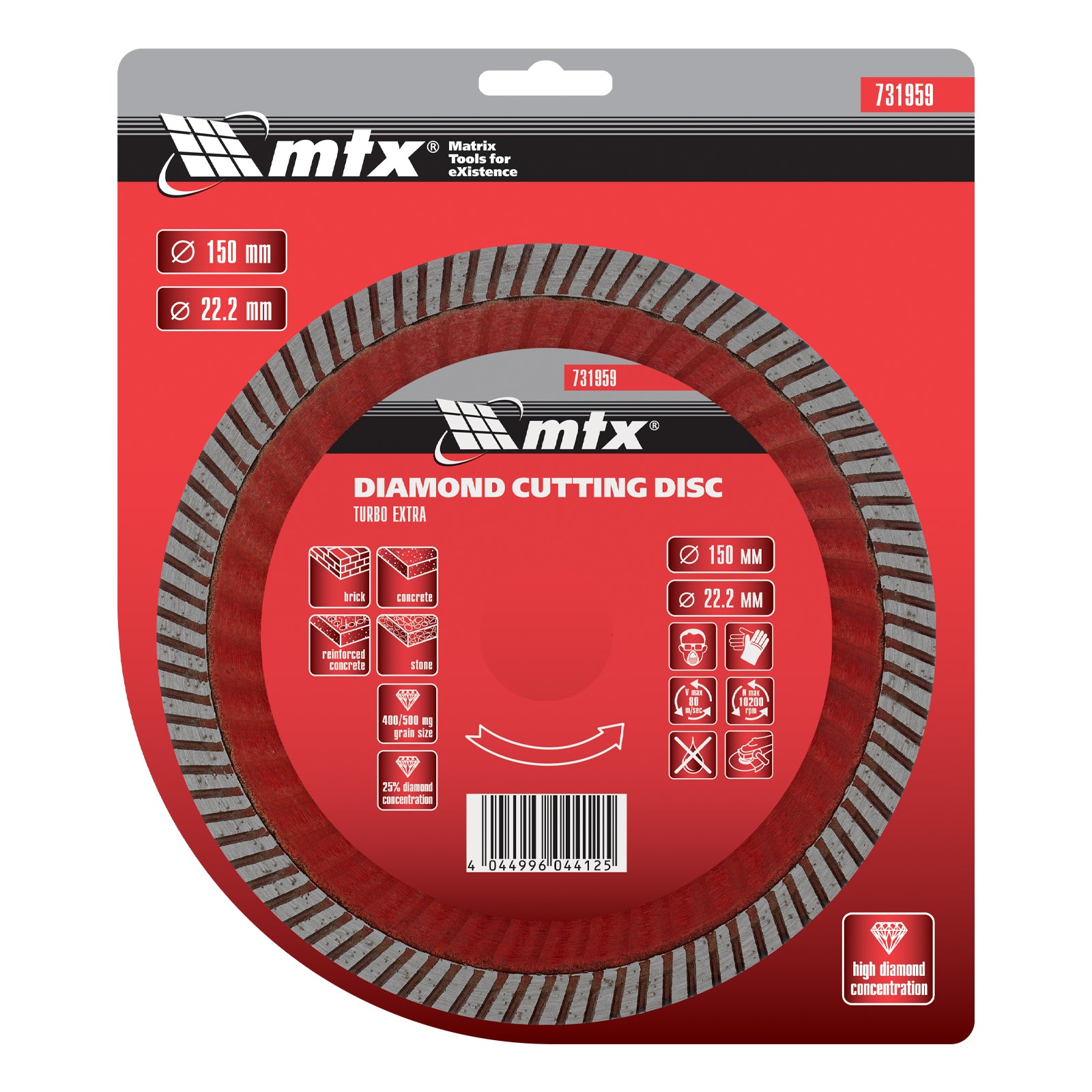 Диск диамантен за сухо рязане Turbo Extra, 150 х 22,2 мм MTX