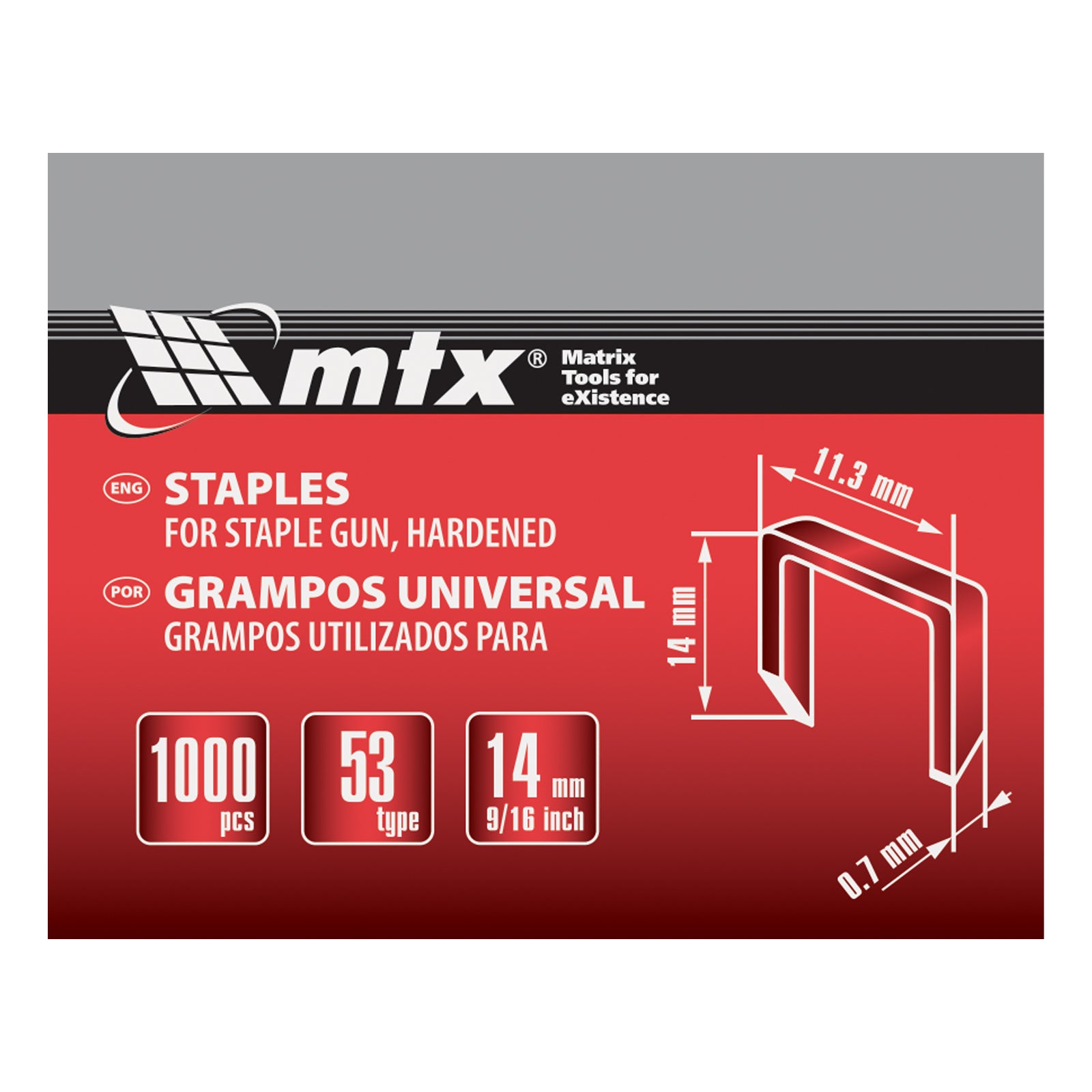 Скоби за такер, тип  53, 14 мм, заострени, 1000 бр. MTX