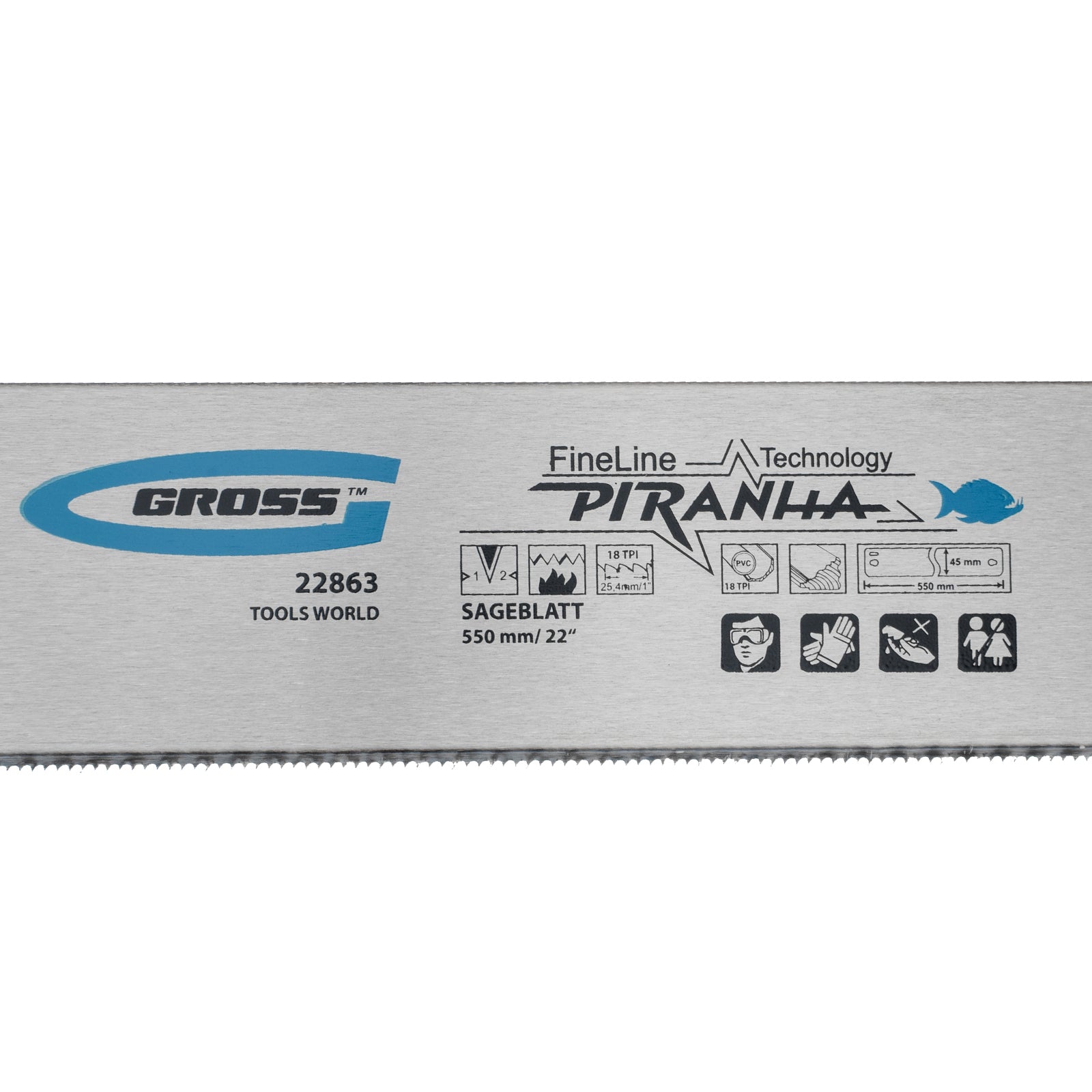 Лист за трион за профилно рязане Piranha, 550 mm, закалени 2D-зъби, 18 TPI Gross