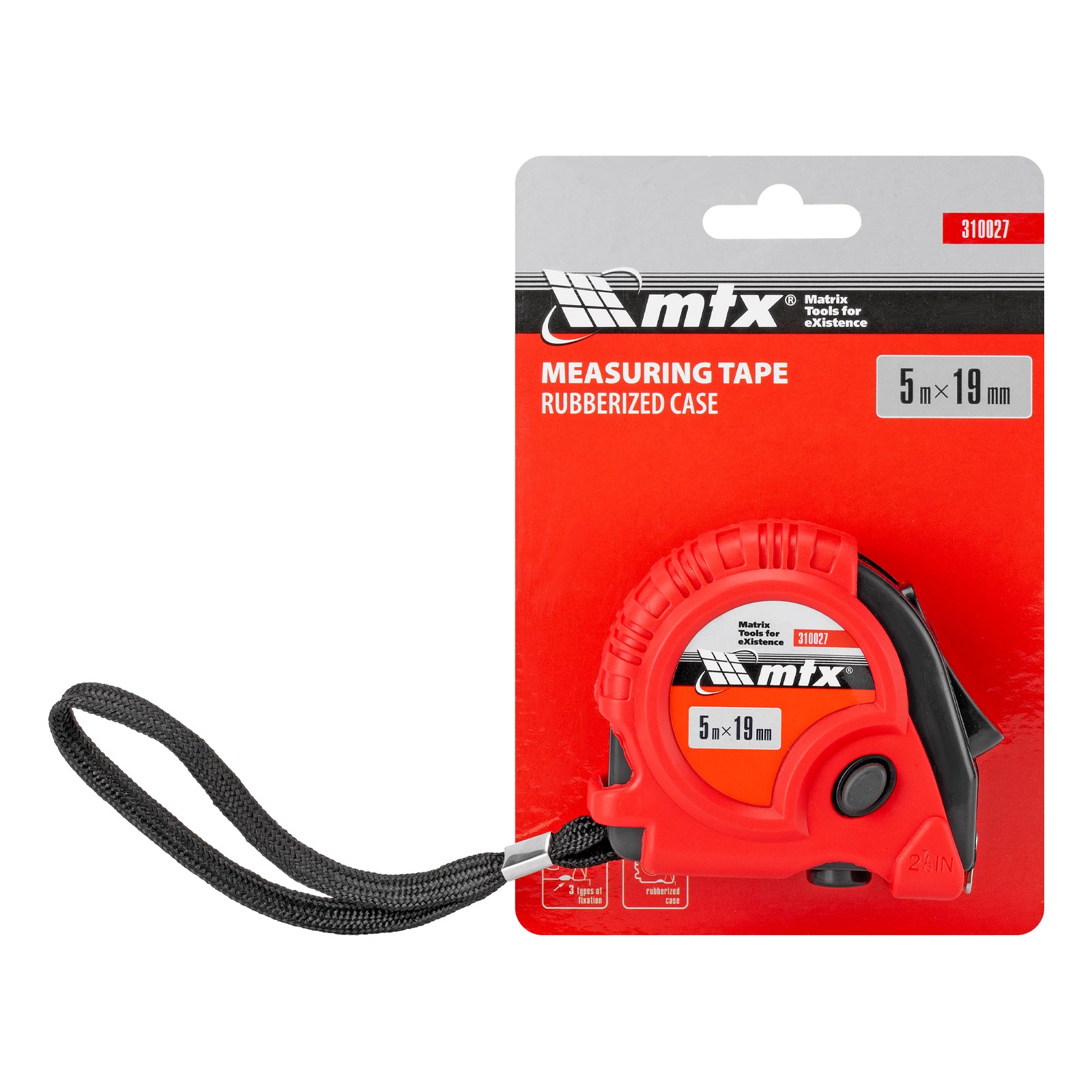 Ролетка Rubber, 5 м х 19 мм, гумиран корпус, CE  MTX