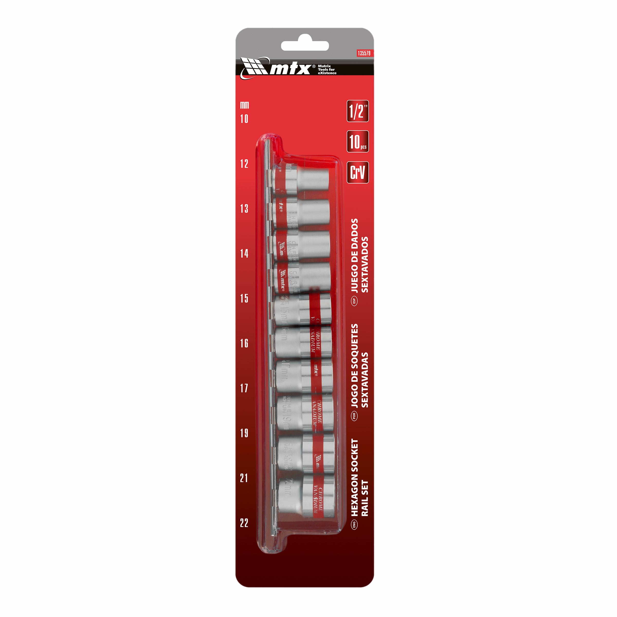 К-т вложки, 1/2", 6-стенни, 10 бр., 10-22 мм MTX
