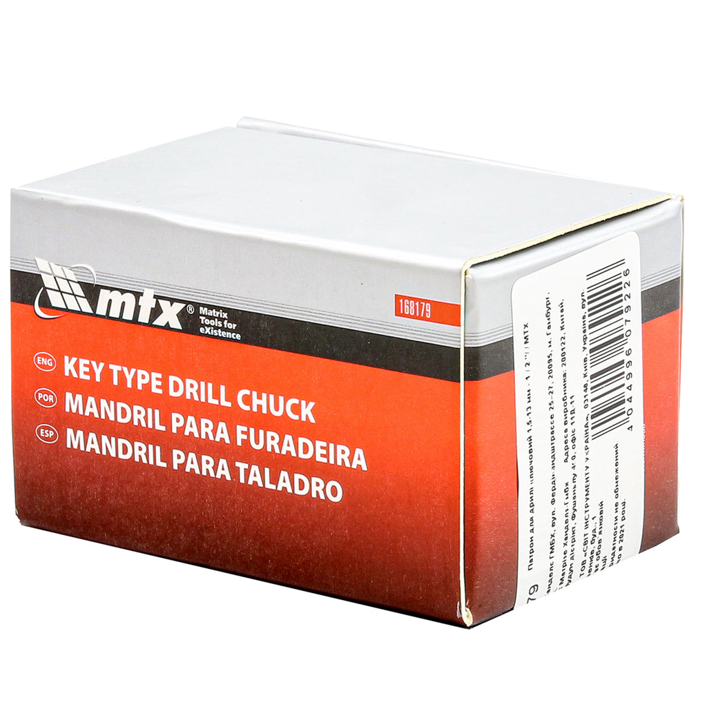 Патронник за бормашина, с ключ, 1,5-13 мм, 1/2" MTX