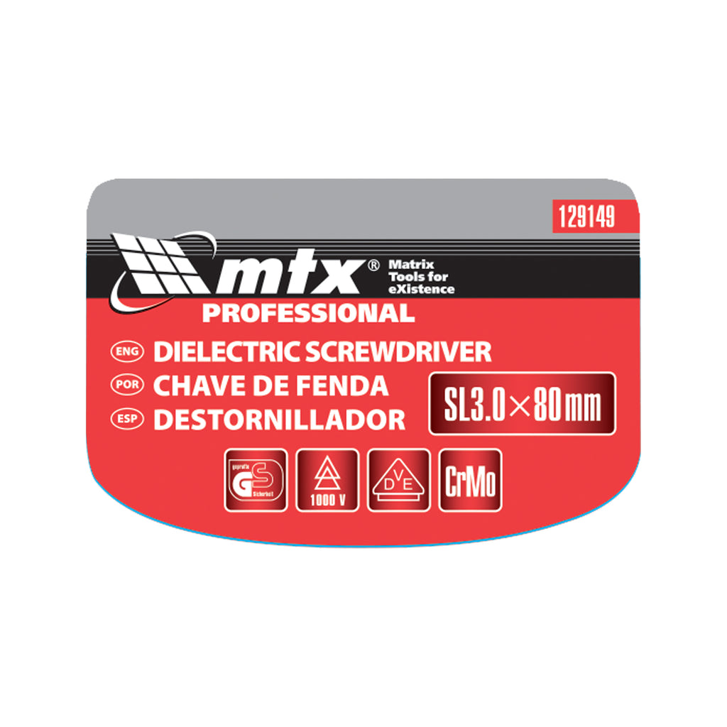 Отвертка Insulated, SL3,0 х 80 мм, CrMo, до 1000 V, двукомпонентна дръжка MTX